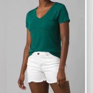 Prana Foundation Short Sleeve V-Neck in Deep Pine Heather NWT
